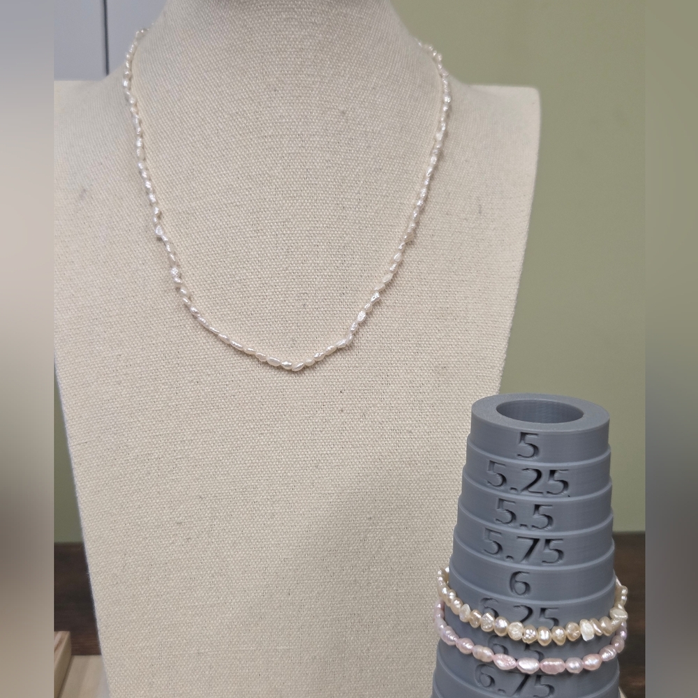Rice Pearl Necklace and 2 Stretch Bracelets
